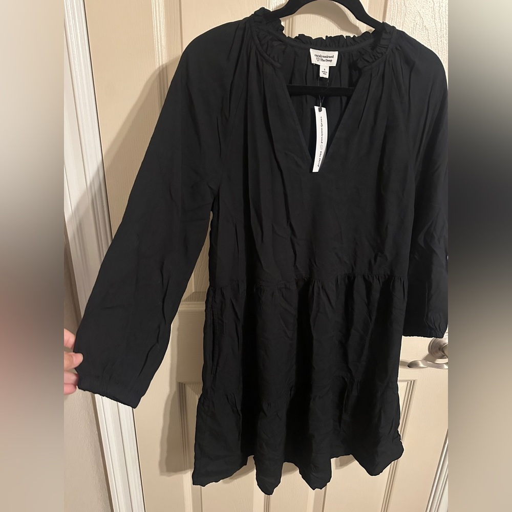 The Drop @CaralynMirand Ruffle V-Neck 3/4 Sleeve Tiered Midi Dress, Black, Sz S - Picture 5 of 12